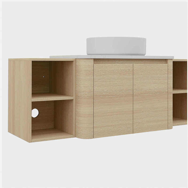 Meuble-lavabo mural 54 po avec lavabo d'art en céramique et 2 tablettes de rangement, 2 portes à fermeture en douceur, emballage KD, contreplaqué