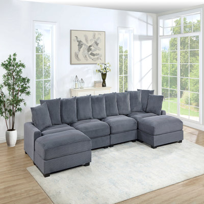 Ensemble de canapé modulaire contemporain gris foncé en velours côtelé 6 pièces Laf & Raf 2X Chaises sans accoudoirs 2X Repose-pieds