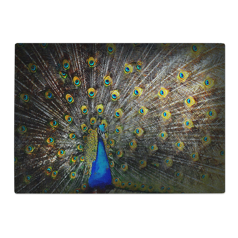 Tempered Glass Peacock with Outstretched Feathers Chopping Board, 28.5 cm W x 20 cm L