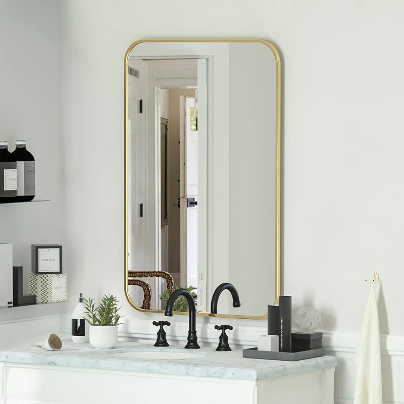 Rectangular Decorative Wall Mount Mirror, Gold, 31.5" x 22.83"