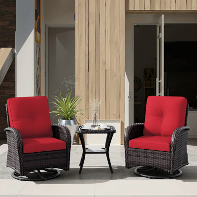 Chaises pivotantes d'extérieur avec coussins 3 pièces Maximos