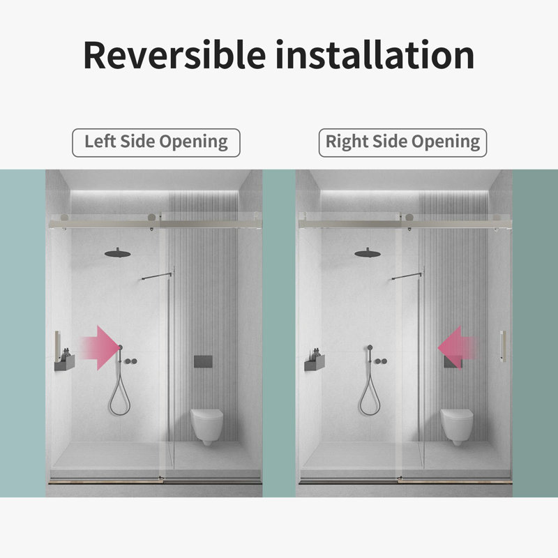 Porte de douche coulissante simple sans cadre à fermeture en douceur, Chrome chrome