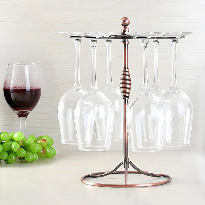 Bronze Wine Glass Holder Stand, Antiqued Countertop Freestanding Stemware Drying Rack, Artistic Tabletop Glass Display Hanger With 6 Hooks For Home And Bar Storage