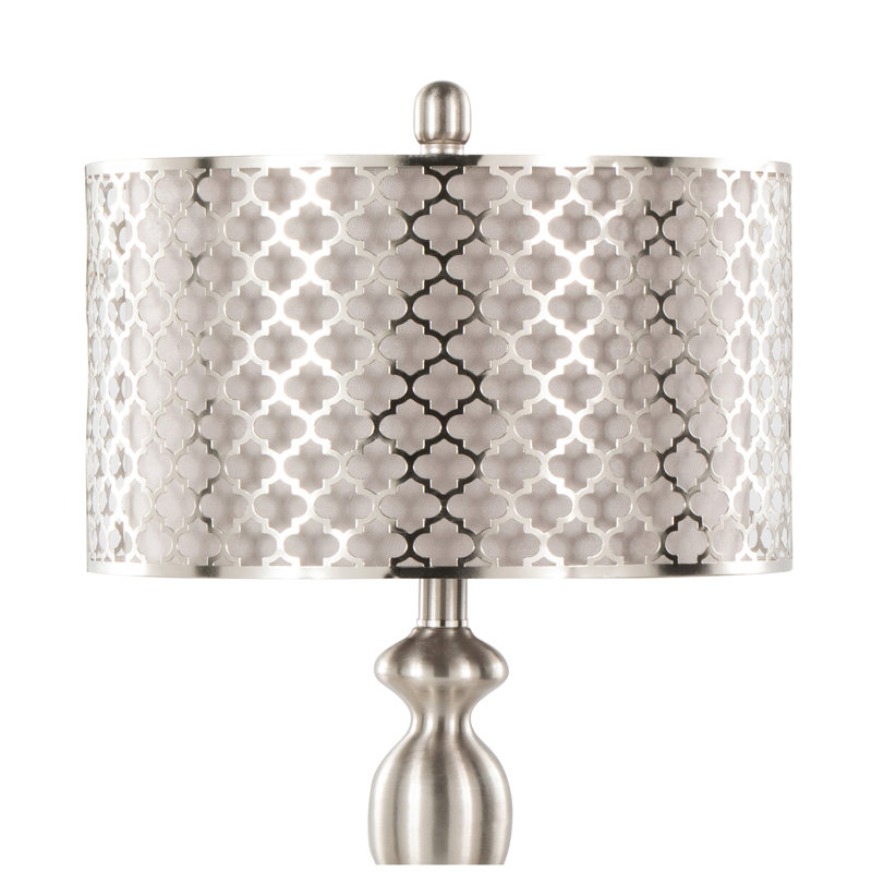 Ashland 27" Contemporary Table Lamp in Brushed Nickel with Light Grey Linen and Brushed Nickel Laser Cut Shade from Grandview Gallery by LumiSource - Set of 2
