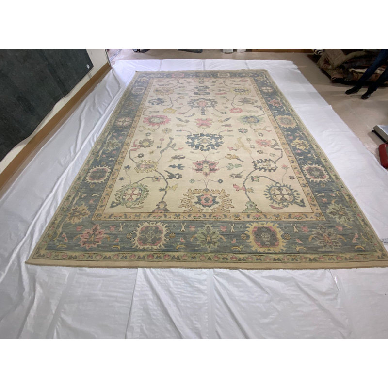 Tapis Oushak rétro vieilli unique fait à la main 10 pi 2 po x 14 pi One-of-a-Kind