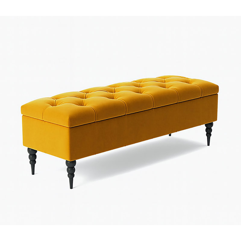 Safar Wide Tufted Rectangle Ottoman Storage Bench – Upholstery Plush Velvet Shoe Bench with Black Turned Wooden Legs