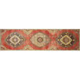 One-of-a-Kind Hand-Knotted 1960s 3'7" x 13' Runner Wool Area Rug in Red/Brown/Beige
