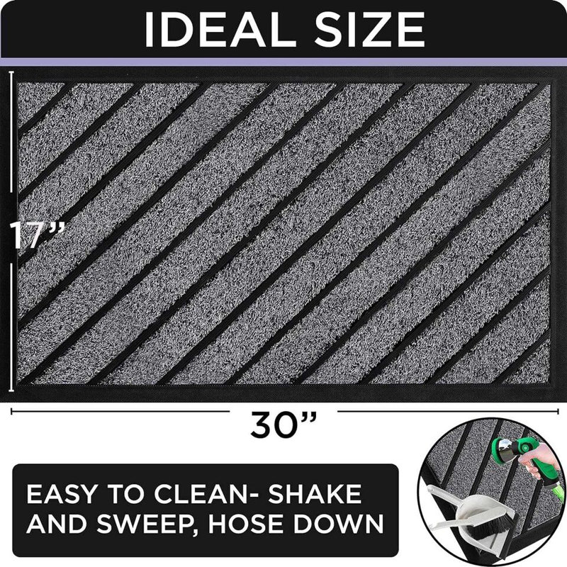 Nijia Non-Slip Striped Doormat, Grey