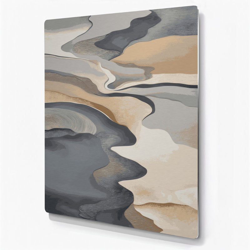 Abstrait paysage 83, art mural en métal beige, H 11 po x l 14 po