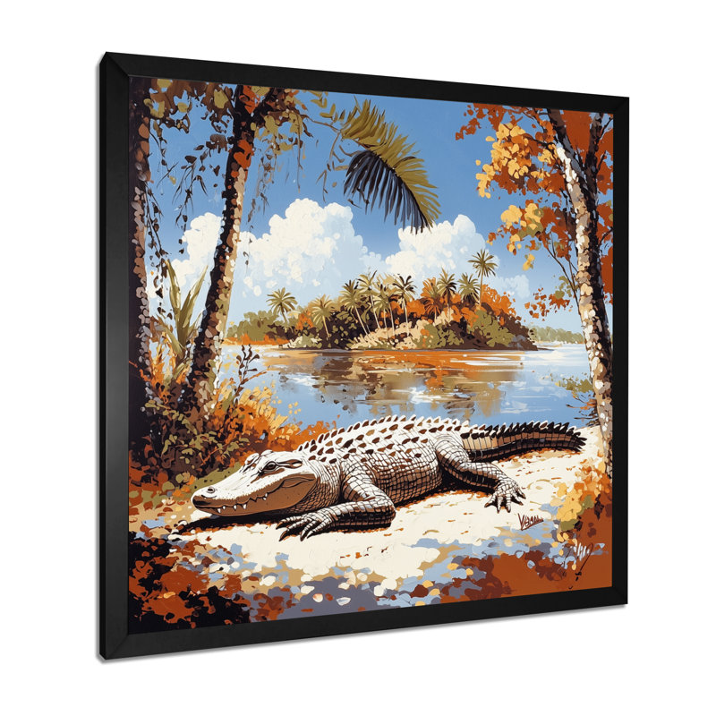 Gator Bask Of Crocodile - impression d'art mural crocodile, Reproduction encadrée d'une seule photo sans pass, Noir
