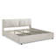 Très grand lit plateforme tapissier hydraulique avec tête de lit intégrée, tissu chenille, beige