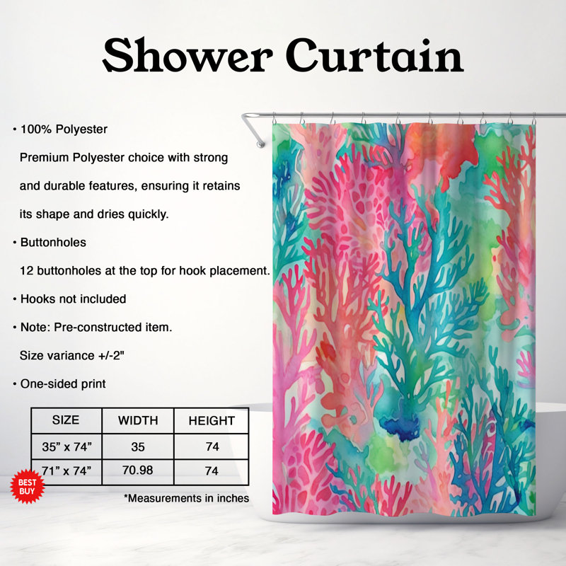 Rideau de douche standard 1 pièce Watercolor Paradise, H 74 po x l 71 po