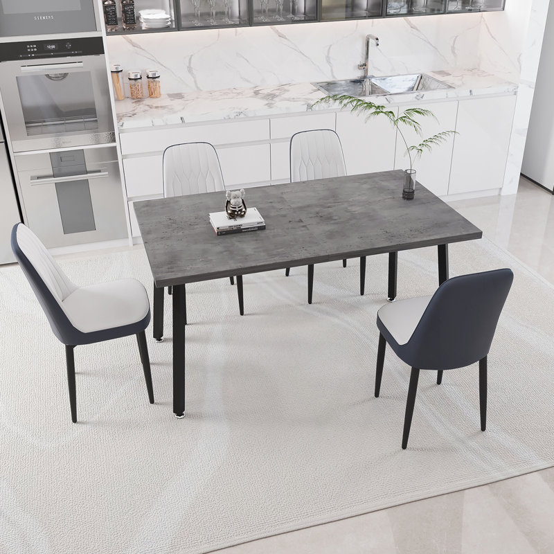 Table de salle à manger extensible rectangulaire avec 4 chaises rembourrées en tissu polyuréthane, convenant aux dîners de famille et aux fêtes pour 4 à 6 personnes