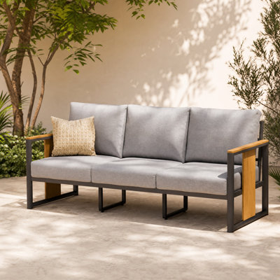 Outdoor Aluminum Patio Furniture - 1 Pcs 3-seat, All-weather Metal Modern Outside Sofa With Washable Thick Cushion For Garden/backyard/porch, Silver