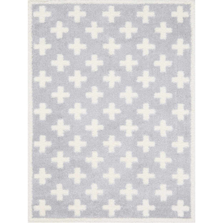 Tapis rectangulaire en polyester tissé à la machine géométrique crème