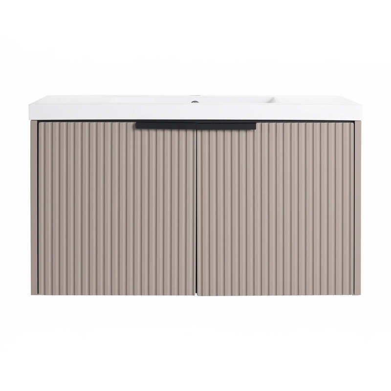 Meuble-lavabo mural 36 po avec lavabo en résine et 2 portes à fermeture en douceur