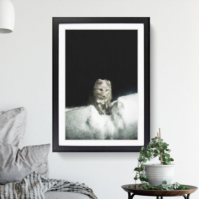 Arctic Snow Fox Vol.2 - Picture Frame Painting, 48cm H x 36cm W x 2cm D, Black Framed