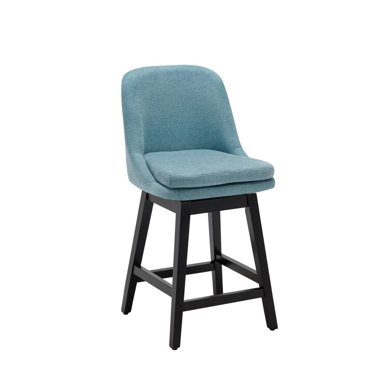 Tabourets de bar pivotants, tabouret de bar à hauteur de comptoir de 26 po avec pieds en bois massif, tabourets de bar rembourrés modernes avec dossier pour îlot de cuisine, 1 pièce, tissu performance en bleu sarcelle