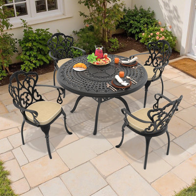 4-Person Round  Outdoor Dining Set With Off-White Color