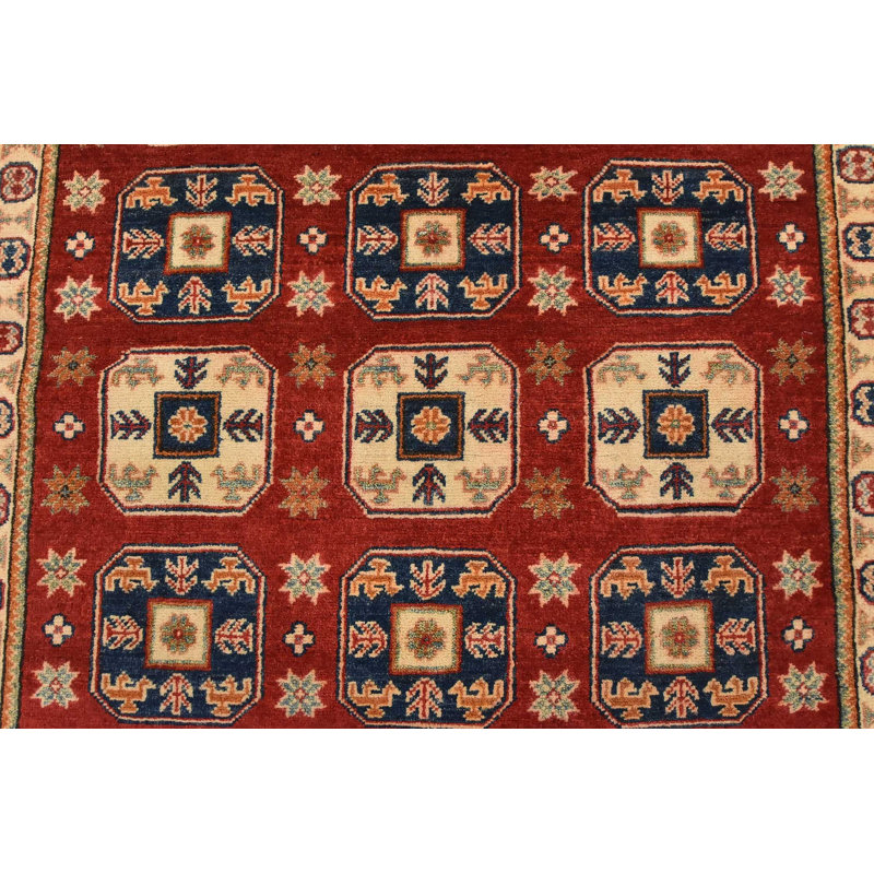 Tapis rouge / noir en laine noué à la main de conception unique 4 pi x 6 pi 2 po