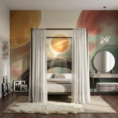 Abstract Landscape Wallpaper Surreal Planets Removable Geometric Circles Wall Decor