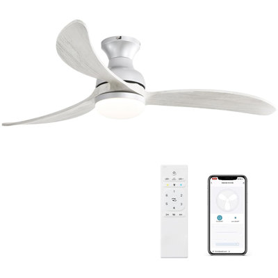 52 Inch Modern Ceiling Fan With 3 Color Dimmable Solid Wood  Blades Remote Control Reversible DC Motor For Bedroom