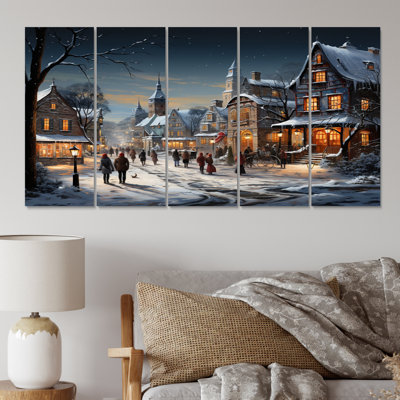 Winter Village Carnival I - Landscapes Wall Decor - 5 Equal Panels