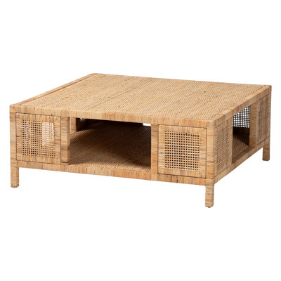 Belarmina Bali & Pari Kalimantan Bohemian Light Honey Rattan And Mahogany Wood Square Coffee Table