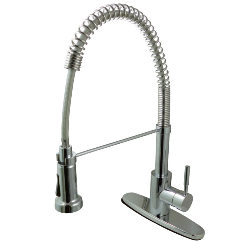 Kingston Brass Concord Single-Handle 1-or-3 Hole Deck Mount Pre-Rinse Kitchen Faucet, Polished Chrome