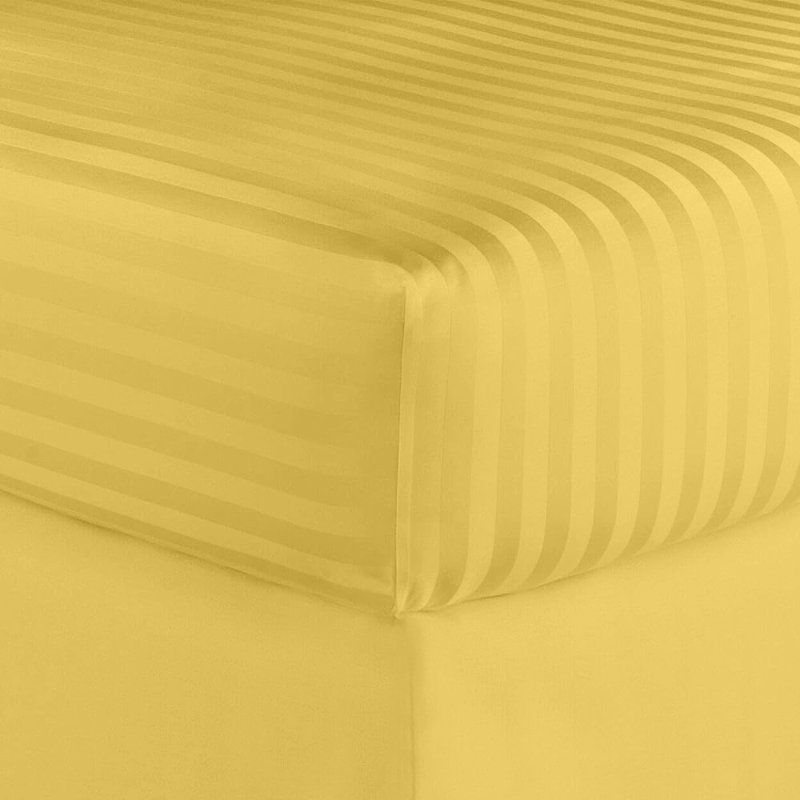 Egyptian Cotton Sateen Striped Sheet Set, Twin Sheet Set with Fitted Sheet and 1 Pillowcase, Gold