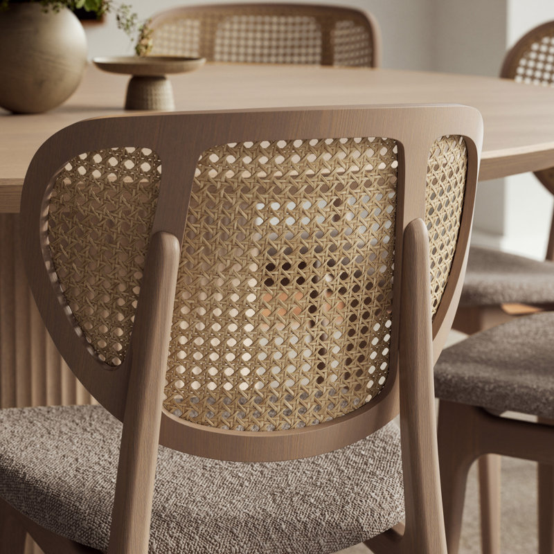 Modern Brazilian Upholstered Dining Chair, Crafted Glaze Performance Boucle/Nevoa