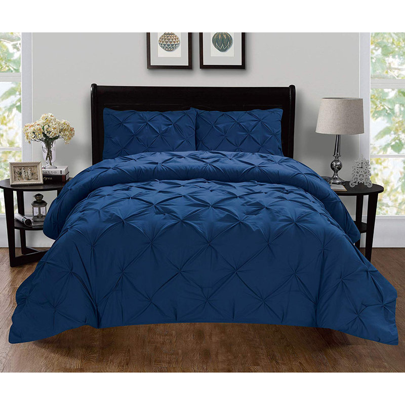 Damarius Polyester Duvet Cover, King/Cal. King Duvet Cover + 2 Shams, Navy Blue