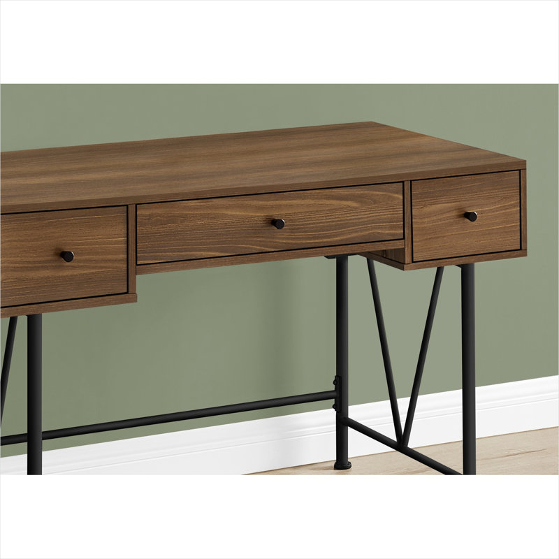 Bureau d'ordinateur rectangulaire de 47,25 po de long, poste de travail à domicile avec 3 tiroirs, stratifié noyer brun et acier noir