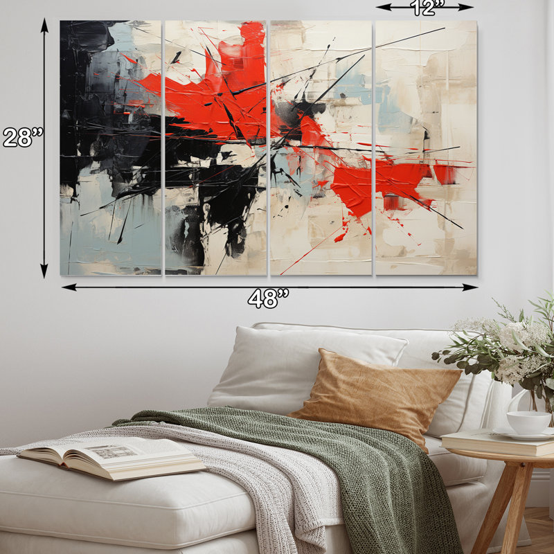 Large Red and Black Abstract Canvas Art Set