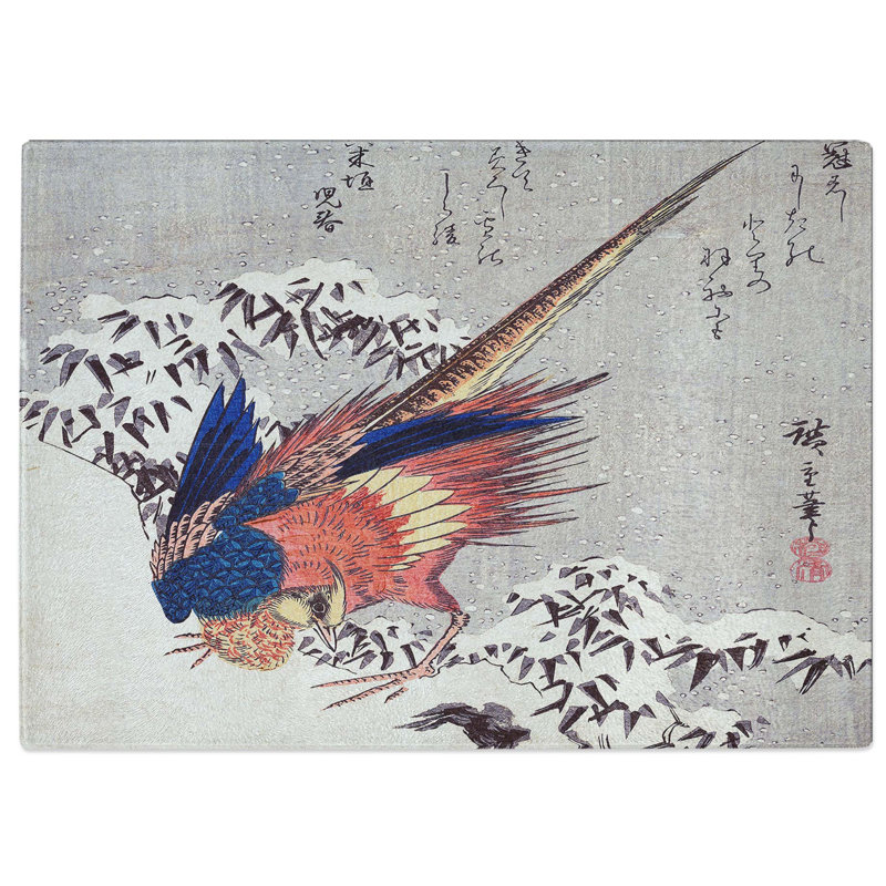 Tempered Glass Pheasant by Utagawa Hiroshige Chopping Board, 39 cm W x 28.5 cm L