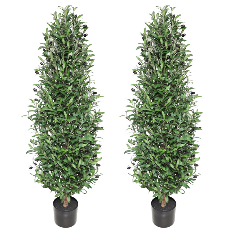 Ensemble de 2 oliviers artificiels - Décoration intérieure / extérieure réaliste, H 51 po x l 4,5 po x P 4,5 po