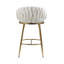 Tabouret de bar 26 po à hauteur de comptoir en velours pour îlot de cuisine avec dossier ondulé à la main, base chromée dorée et repose-pieds-95938356