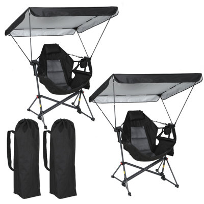 Portable Hammock Camping Chair with Adjustable Canopy, Folding Rocking Swing Chair, Outdoor Chair with Cup Holder (2 Pack)