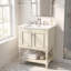 Meuble-lavabo autoportant en bois massif de 24 po + panneau de fibres à densité moyenne avec plateau ouvert et rangement fermé beige-130995014