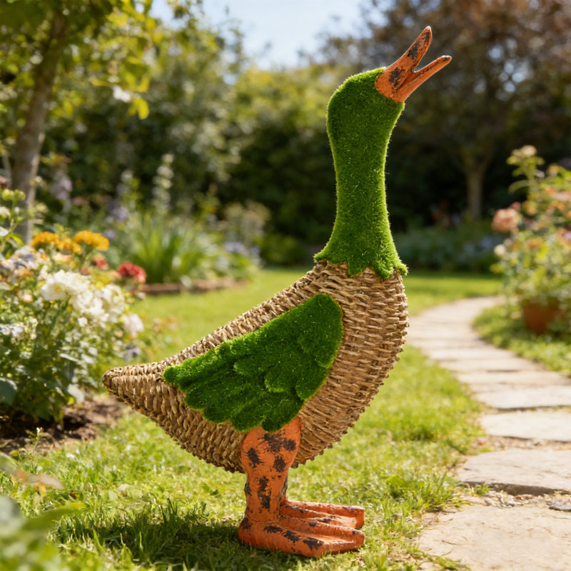 Décoration de canard en mousse et rotin de Pâques - Figurine de canard printanier fantaisiste pour la maison, la table ou le jardin - Mignonnes décorations des Fêtes de Pâques