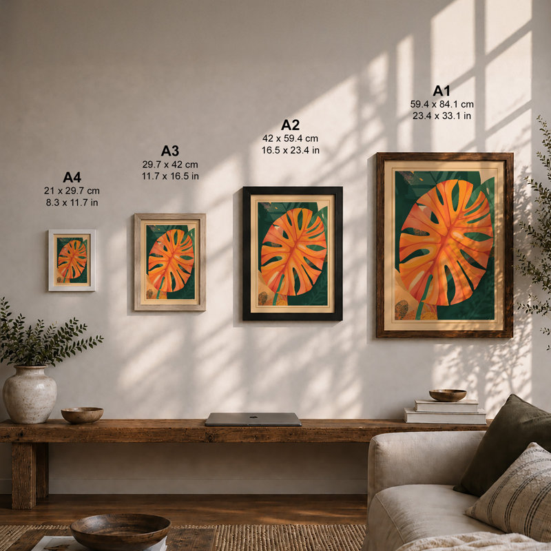 Tropical Leaf Study Botanical - Framed Print, A4 - 29.7 x 21.0 cm, Walnut