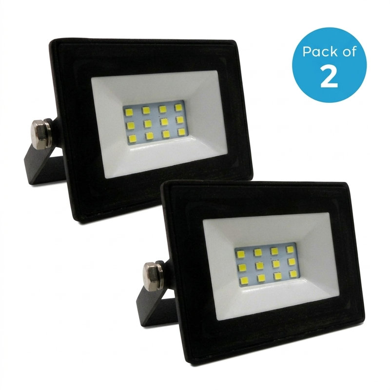 10W Non PIR Slim Line LED Floodlight Black 4000K 90 Lumens Per Watt 2 Year Warranty Pack of 2