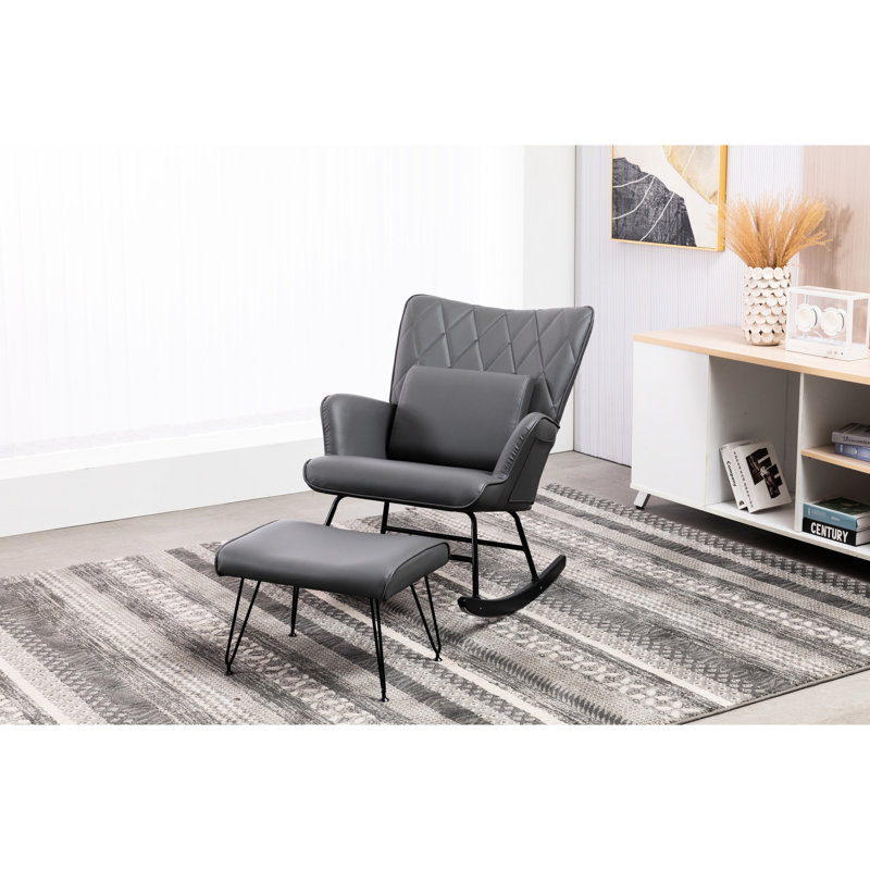 Chaise berçante pour chambre à coucher - Fauteuil coulissant robuste en tissu gris avec coussin lombaire