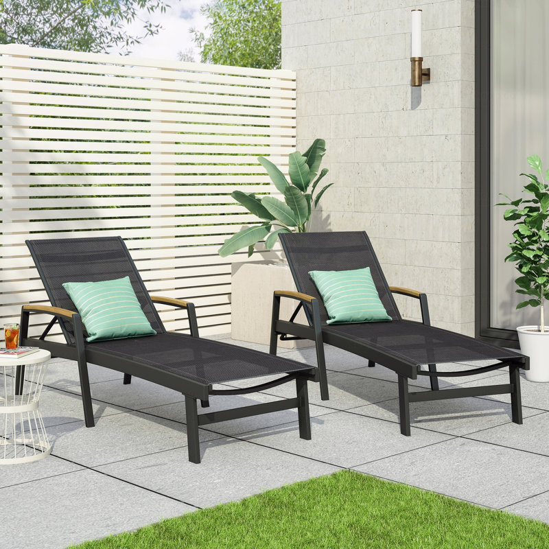 Ensemble de 2 chaises longues d'extérieur réglables avec structure en aluminium (sans oreiller), Noir