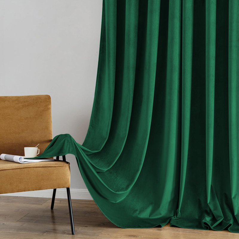 Heavy Velvet Curtains with Eyelet Rings – Thermal Insulated Drapes, 168cm Width x 183cm Drop, Green
