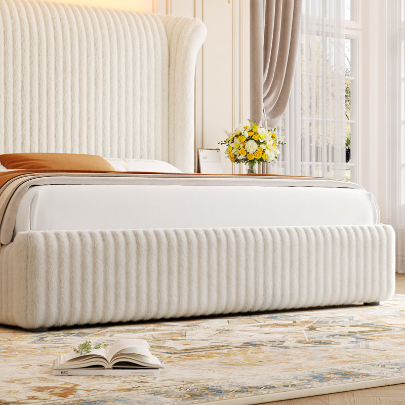 Upholstered Bed Frame With 55" Tall Headboard, Soft Corduroy Fabric Platform Bed, Noise-free, No Box Spring Needed, King