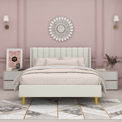 Eriksay Low Profile Upholstered Platform Bed with Wingback Headboard