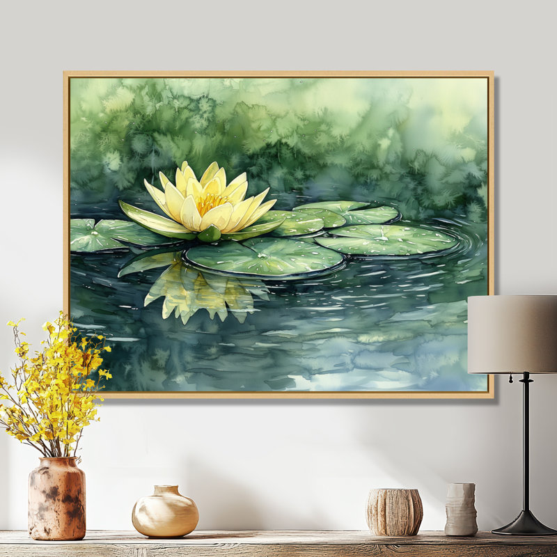 «Water Lotus Flower Tranquility At The Pond II», impressions encadrées de lotus, Reproduction avec cadre flottant