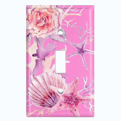 Metal Light Switch Plate Outlet Cover (Star Fish Clam Coral Pastel Rose Pink  - Single Toggle)