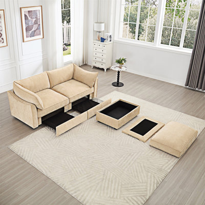 Canapé rembourré avec repose-pieds mobile et rangement